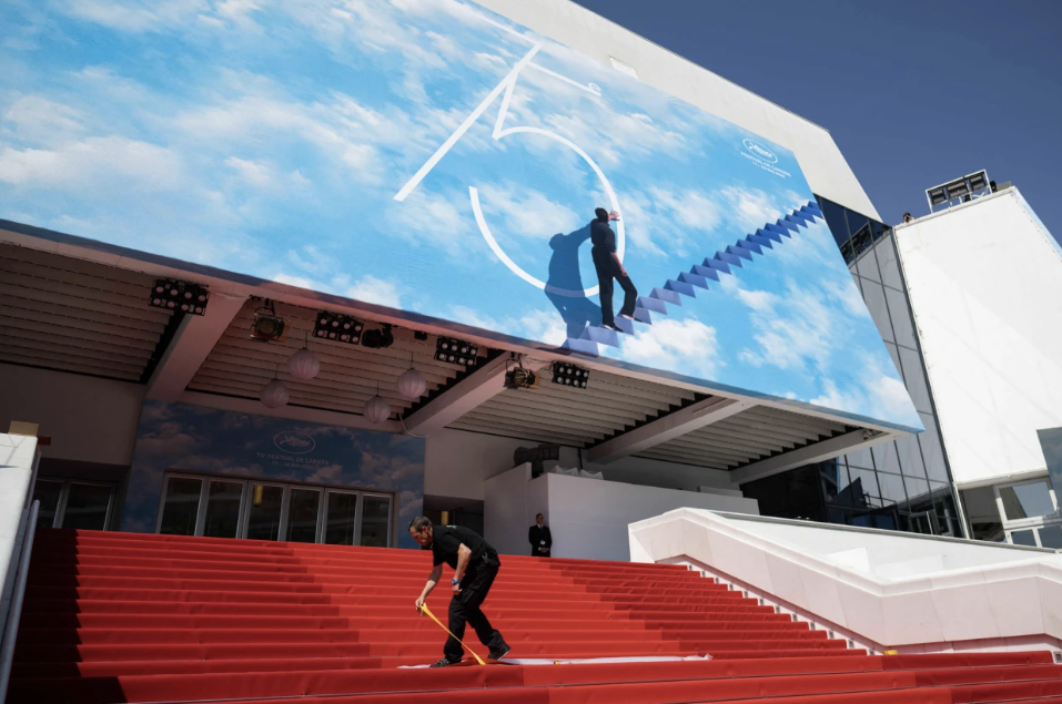 Setting up for the 75th Cannes Film Festival