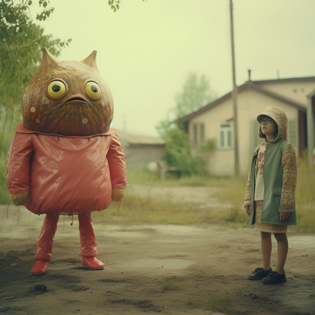 A young girl and her strange humanoid pet Owl.